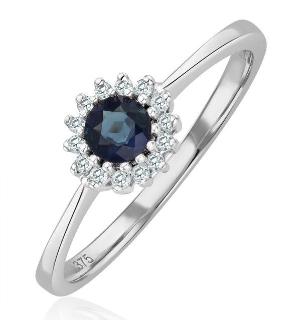 Sapphire 3 x 3mm And Diamond 18K White Gold Ring
